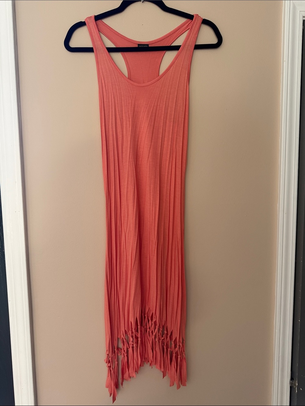 Lacoste Coral Racerback Maxi Dress with Fringe Hem